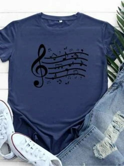 Women's T Shirt Tee 100% Cotton Black White Light Green Music Print Short Sleeve Daily Weekend Basic Round Neck Regular Fit -LIGHTINTHEBOX Shop wmcuja1646893755372