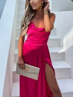 Women's Prom Dress Party Dress Satin Dress Pink Dress Long Dress Maxi Dress Fuchsia Khaki Sleeveless Pure Color Backless Summer Spring Fall Spaghetti Strap Fashion Birthday Evening Wedding Guest 2023 -LIGHTINTHEBOX Shop wmpluz1663237139631
