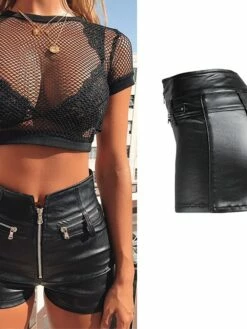 Women's Shorts Hot Pants Faux Leather Black Mid Waist Fashion Party Daily Weekend Pocket Micro-elastic Short Comfort Plain S M L XL XXL -LIGHTINTHEBOX Shop wnpwsr1639144228599