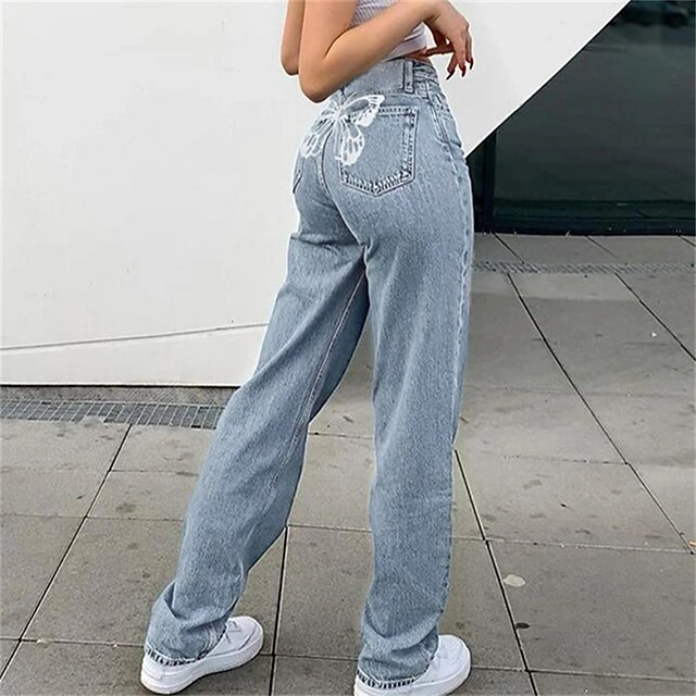 Women's Straight Leg Jeans Butterfly Printed Classic Modern Regular Spring &Fall Light Blue 4 Women's Straight Leg Jeans Butterfly Printed Classic Modern Regular Spring &Fall Light Blue - Image 2