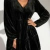 Women's Party Dress Velvet Dress Wedding Guest Dress Mini Dress Black Long Sleeve Pure Color Ruched Spring Fall Winter V Neck Fashion Winter Dress Evening Party Wedding Guest 2023 S M L -LIGHTINTHEBOX Shop wnzfff1692354429249