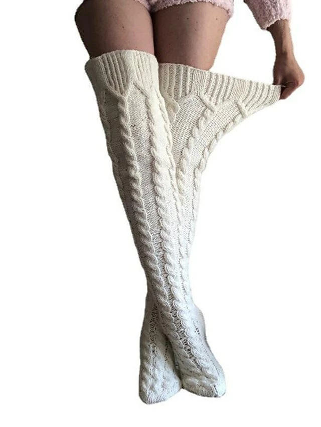 Women's Stockings Thigh-High Crimping Socks Tights Thermal Warm Stretchy Knitting Fashion Casual Daily White One-Size 4 Women's Stockings Thigh-High Crimping Socks Tights Thermal Warm Stretchy Knitting Fashion Casual Daily White One-Size - Image 2