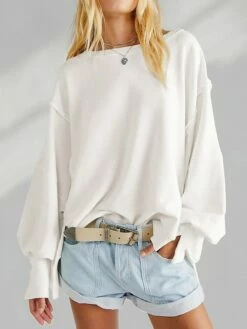 Hoodie Women's Black White Army Green Solid / Plain Color Split Daily Fashion Round Neck Loose Fit S -LIGHTINTHEBOX Shop worxtj1697798997119