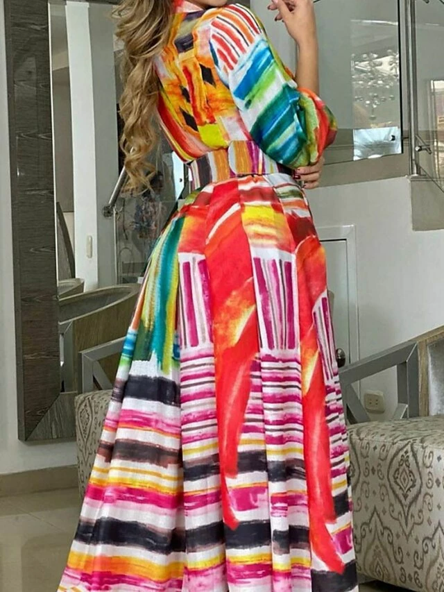 Women's Casual Dress Swing Dress A Line Dress Color Block Print Button Print Shirt Collar Long Dress Maxi Dress Active Fashion Outdoor Daily Long Sleeve Regular Fit Rainbow Spring Fall S M L XL XXL 5 Women's Casual Dress Swing Dress A Line Dress Color Block Print Button Print Shirt Collar Long Dress Maxi Dress Active Fashion Outdoor Daily Long Sleeve Regular Fit Rainbow Spring Fall S M L XL XXL - Image 3
