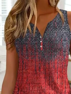 Women's Tank Top Red Green Graphic Striped Button Print Sleeveless Casual Basic V Neck Regular Fit -LIGHTINTHEBOX Shop wovmlx1678349399652