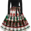 Women's Christmas Retro 1950s Vintage Dress Midi Dress Party Ruched Bow Christmas Tree Crew Neck Long Sleeve Regular Fit Fall Winter 2023 Black S M L XL -LIGHTINTHEBOX Shop wowgsp1695363605354