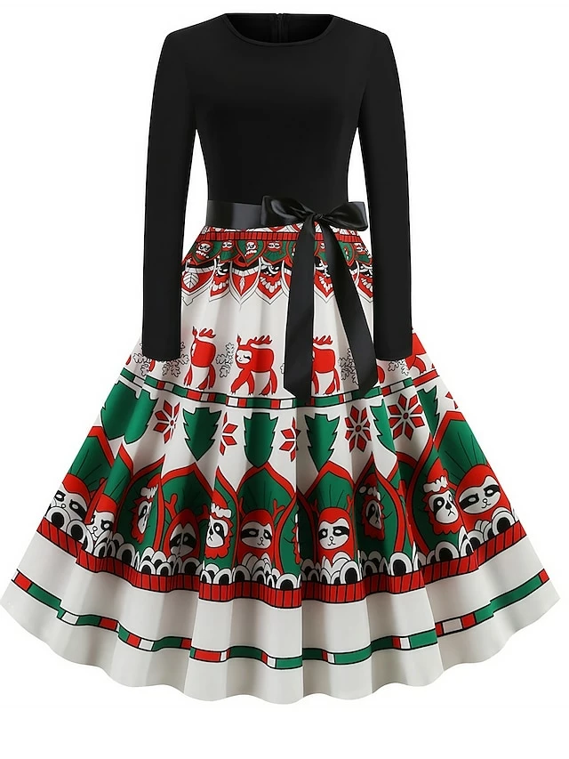 Women's Christmas Retro 1950s Vintage Dress Midi Dress Party Ruched Bow Christmas Tree Crew Neck Long Sleeve Regular Fit Fall Winter 2023 Black S M L XL 3 Women's Christmas Retro 1950s Vintage Dress Midi Dress Party Ruched Bow Christmas Tree Crew Neck Long Sleeve Regular Fit Fall Winter 2023 Black S M L XL