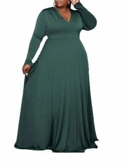 Women‘s Plus Size Curve Party Dress Solid Color V Neck Long Sleeve Winter Fall Elegant Maxi Long Dress Formal Party Dress -LIGHTINTHEBOX Shop wqdxru1655707842147