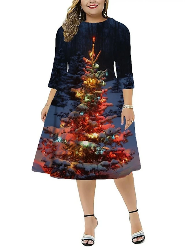 Women‘s Plus Size Christmas Dress Work Dress Santa Claus 3/4 Length Sleeve Winter Fall Midi Dress Christmas Dress Work Dress 5 Women‘s Plus Size Christmas Dress Work Dress Santa Claus 3/4 Length Sleeve Winter Fall Midi Dress Christmas Dress Work Dress - Image 3