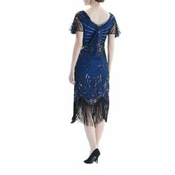 Women's Retro 1920s Fringe Dress Midi Dress Party Halloween Sequins Tassel Fringe Floral V Neck Short Sleeve Regular Fit Spring Fall 2023 Black Red S M L XL -LIGHTINTHEBOX Shop wqtklc1692849726914