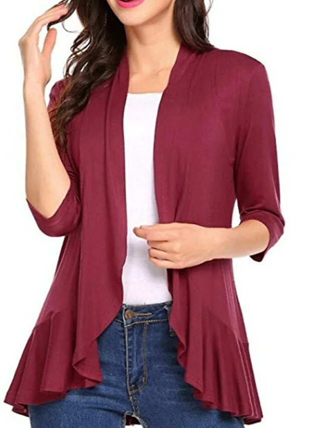 Women's Shirt Blouse Shrugs Black Wine Blue Plain Ruffle 3/4 Length Sleeve Daily Weekend Streetwear Casual V Neck Regular Fit 7 Women's Shirt Blouse Shrugs Black Wine Blue Plain Ruffle 3/4 Length Sleeve Daily Weekend Streetwear Casual V Neck Regular Fit - Image 5