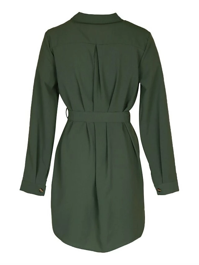 Women's Work Dress Casual Dress Semi Formal Dress Fashion Office Daily Workfashion Mini Dress Lace Up Button V Neck Long Sleeve Plain Loose Fit Army Green Fall Winter S M L XL 10 Women's Work Dress Casual Dress Semi Formal Dress Fashion Office Daily Workfashion Mini Dress Lace Up Button V Neck Long Sleeve Plain Loose Fit Army Green Fall Winter S M L XL - Image 8