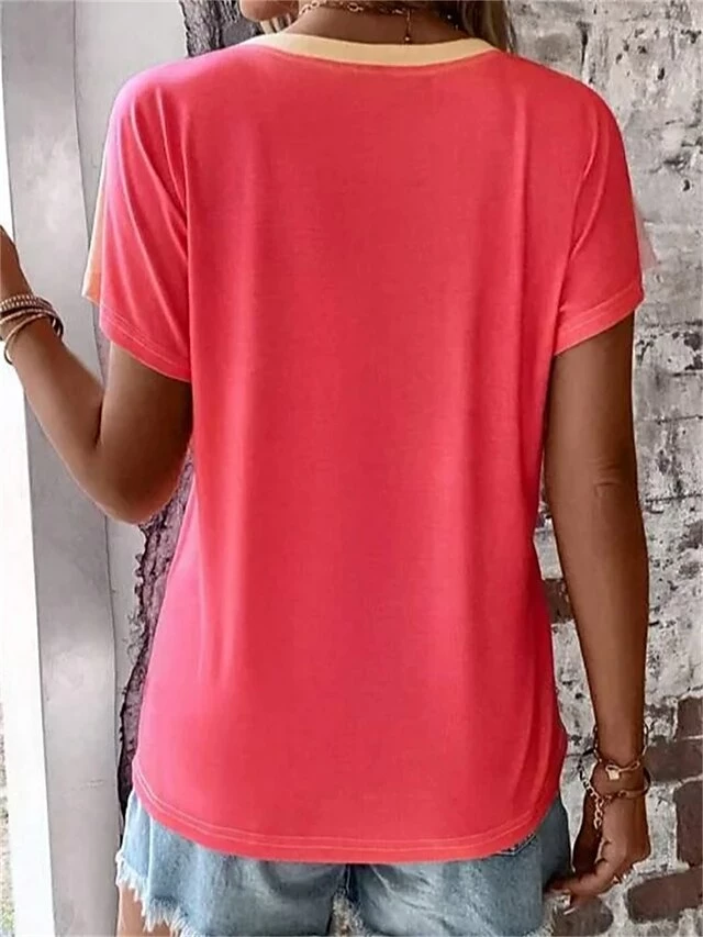 Women's T Shirt Tee Blouse Red Blue Purple Color Gradient Button Print Short Sleeve Casual Basic Neon & Bright V Neck Regular Fit 11 Women's T Shirt Tee Blouse Red Blue Purple Color Gradient Button Print Short Sleeve Casual Basic Neon & Bright V Neck Regular Fit - Image 9