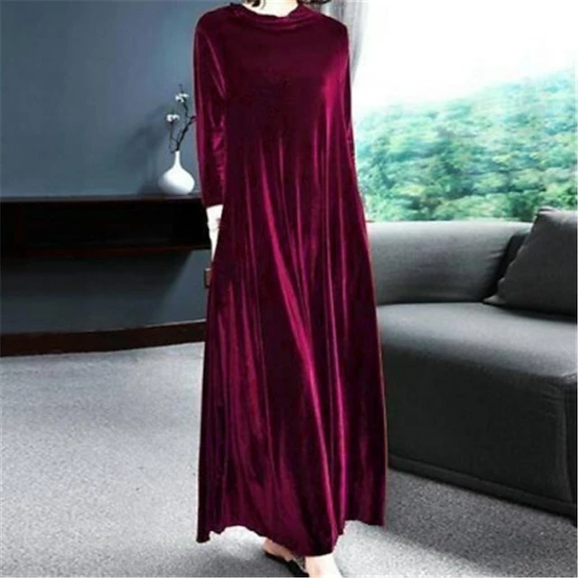 Women‘s Velvet Dress Shift Dress Caftan Dress Long Dress Maxi Dress Green Black Purple Long Sleeve Pure Color Pocket Winter Fall Spring Crew Neck Mature Winter Dress Daily Vacation 2023 7 Women‘s Velvet Dress Shift Dress Caftan Dress Long Dress Maxi Dress Green Black Purple Long Sleeve Pure Color Pocket Winter Fall Spring Crew Neck Mature Winter Dress Daily Vacation 2023 - Image 5