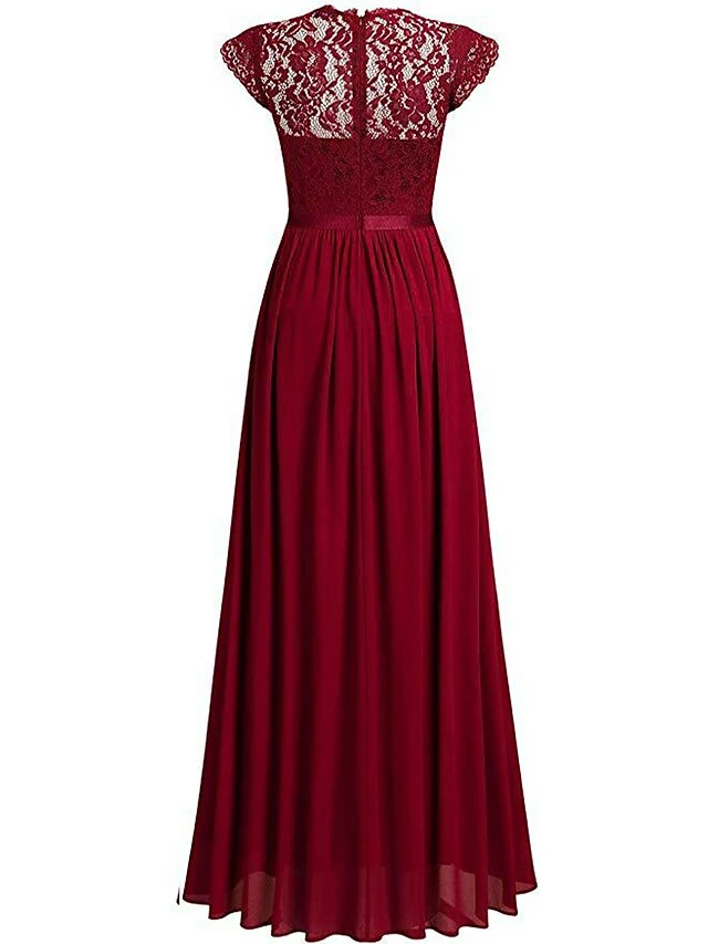 Women's Prom Dress Party Dress Lace Dress Long Dress Maxi Dress Black Wine Navy Blue Short Sleeve Pure Color Lace Summer Spring Fall Crew Neck Party Wedding Guest Vacation Fall Dress 2023 S M L XL 2XL 10 Women's Prom Dress Party Dress Lace Dress Long Dress Maxi Dress Black Wine Navy Blue Short Sleeve Pure Color Lace Summer Spring Fall Crew Neck Party Wedding Guest Vacation Fall Dress 2023 S M L XL 2XL - Image 8