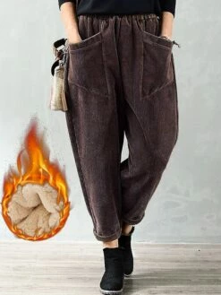 Women‘s Baggy Harem Corduroy Pants Full Length Micro-elastic Fashion Streetwear Outdoor Causal Plush - Black Corduroy Plush - Gray XXL Catties XL Catties