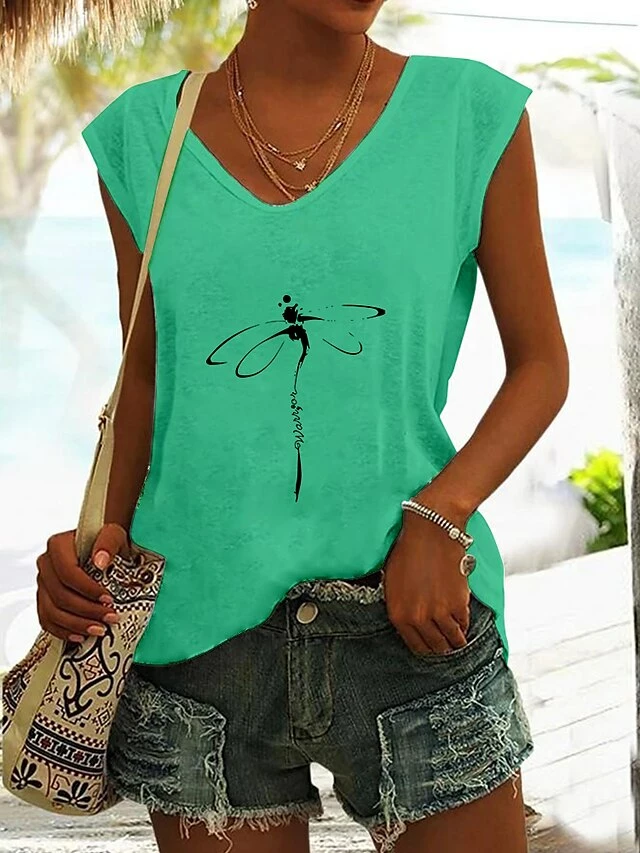 Women's Tank Top Black White Blue Animal Print Sleeveless Casual Basic V Neck Regular Fit 4 Women's Tank Top Black White Blue Animal Print Sleeveless Casual Basic V Neck Regular Fit - Image 2