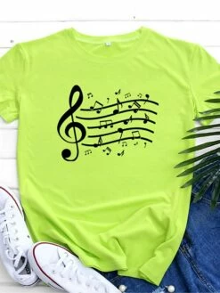 Women's T Shirt Tee 100% Cotton Black White Light Green Music Print Short Sleeve Daily Weekend Basic Round Neck Regular Fit -LIGHTINTHEBOX Shop xapgdb1646893754268