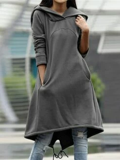 Women's Casual Dress Hoodie Dress Winter Dress Midi Dress Pocket Outdoor Street Daily Fashion Streetwear Hooded Long Sleeve 2023 Loose Fit Black Army Green Gray Color S M L XL XXL Size -LIGHTINTHEBOX Shop xbbujb1694510141191