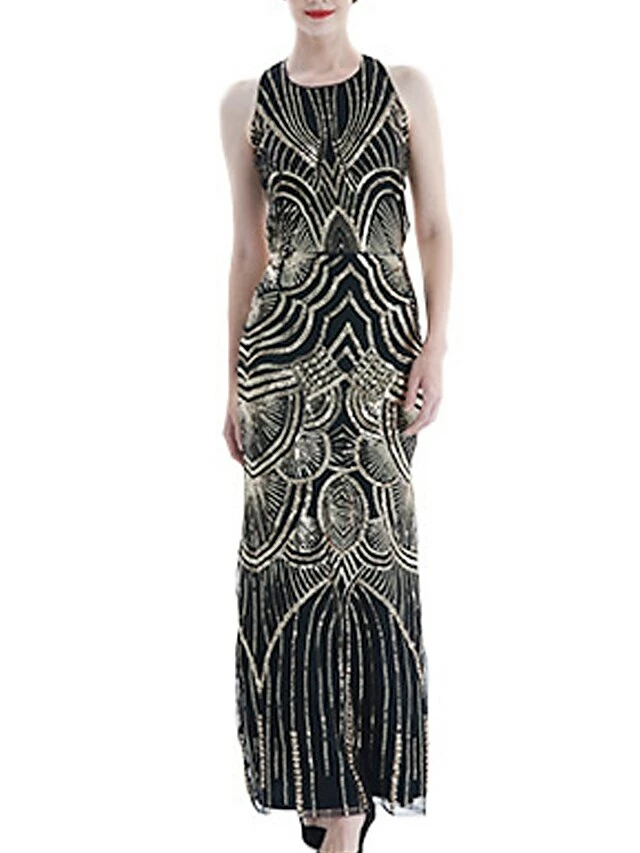 Women's Retro 1920s Sequin Dress Long Dress Maxi Dress Party Evening Party Sequins Backless Geometric Halter Neck Sleeveless Regular Fit Spring Fall 2023 Black Gold S M L XL 4 Women's Retro 1920s Sequin Dress Long Dress Maxi Dress Party Evening Party Sequins Backless Geometric Halter Neck Sleeveless Regular Fit Spring Fall 2023 Black Gold S M L XL - Image 2