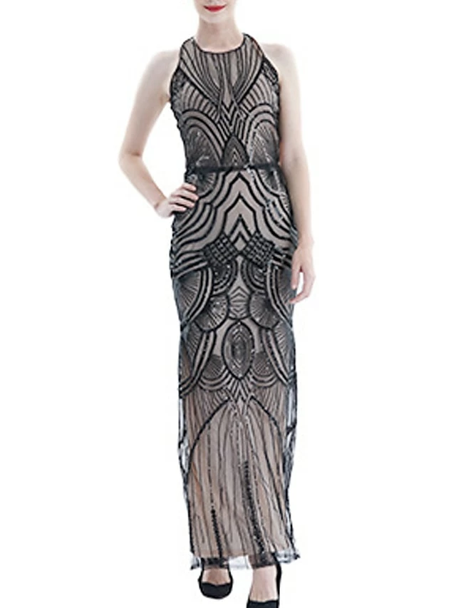Women's Retro 1920s Sequin Dress Long Dress Maxi Dress Party Evening Party Sequins Backless Geometric Halter Neck Sleeveless Regular Fit Spring Fall 2023 Black Gold S M L XL 7 Women's Retro 1920s Sequin Dress Long Dress Maxi Dress Party Evening Party Sequins Backless Geometric Halter Neck Sleeveless Regular Fit Spring Fall 2023 Black Gold S M L XL - Image 5