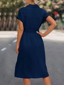 Women's Shirt Dress Casual Dress Midi Dress Outdoor Daily Date Polyester Casual Classic Shirt Collar Lace Up Ruched Short Sleeve Summer Spring 2023 Loose Fit Black Blue Rose Red Plain S M L XL -LIGHTINTHEBOX Shop xdhcpf1677739298086