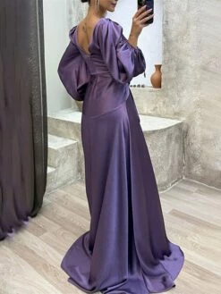 Women's Prom Dress Party Dress Satin Dress Long Dress Maxi Dress Wine Purple Green Long Sleeve Pure Color Lace Up Fall Winter Autumn V Neck Fashion Winter Dress Evening Party Vacation 2023 S M L XL -LIGHTINTHEBOX Shop xdmdde1694596885482