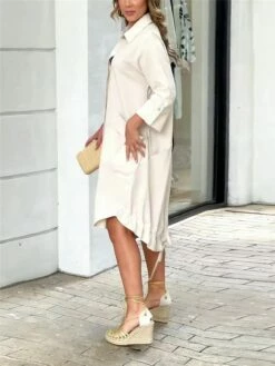 Women's Shirt Dress Casual Dress Shift Dress Midi Dress Outdoor Office Business Polyester Basic Modern Shirt Collar Button Pocket 3/4 Length Sleeve Summer Spring Fall 2023 Loose Fit White Plain S M L 13 Women's Shirt Dress Casual Dress Shift Dress Midi Dress Outdoor Office Business Polyester Basic Modern Shirt Collar Button Pocket 3/4 Length Sleeve Summer Spring Fall 2023 Loose Fit White Plain S M L -LIGHTINTHEBOX Shop xdzuov1683540648283