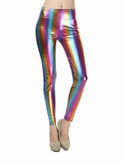 Women's Shiny Leggings Metallic Ankle-Length Fashion Streetwear Party Street Robin's Egg Blue S M Summer Spring