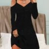 Women's Casual Dress Plain Dress Mini Dress Cold Shoulder Street Daily Date Fashion Streetwear V Neck Long Sleeve 2023 Regular Fit Black Red Dark Blue Color S M L XL XXL Size -LIGHTINTHEBOX Shop xevrmk1691558030038