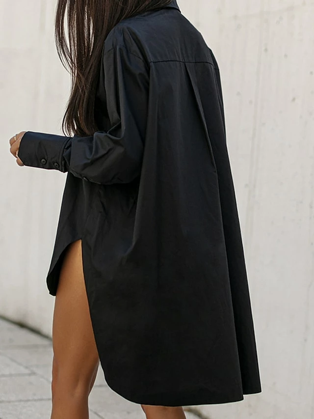 Women's Shirt Dress Casual Dress Mini Dress Outdoor Daily Vacation Cotton Fashion Modern Shirt Collar Button Split Long Sleeve Fall Winter 2023 Loose Fit Black White Blue Pure Color XS S M L XL 8 Women's Shirt Dress Casual Dress Mini Dress Outdoor Daily Vacation Cotton Fashion Modern Shirt Collar Button Split Long Sleeve Fall Winter 2023 Loose Fit Black White Blue Pure Color XS S M L XL - Image 6