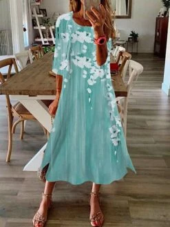 Women's Two Piece Dress Set Casual Dress Print Dress Outdoor Daily Fashion Elegant Print Midi Dress Crew Neck 3/4 Length Sleeve Floral Polka Dot Regular Fit Royal Blue Blue Green Summer Spring S M L -LIGHTINTHEBOX Shop xgjusj1688022688504