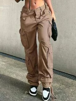 Women's Cargo Pants Chinos Pants Trousers Full Length Cotton Micro-elastic Mid Waist Fashion Streetwear Street Daily Dark-Gray Rice White S M Fall Winter -LIGHTINTHEBOX Shop xgkbkq1693552820937