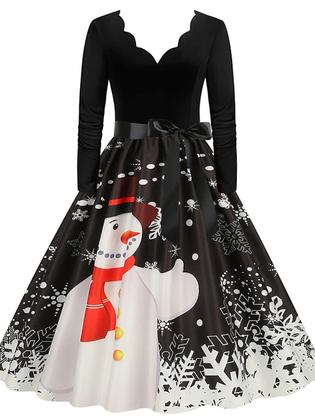 Women's Christmas Party Dress Swing DressKnee Length Dress Green Purple Wine Red Black Long Sleeve Santa Claus Elk Snowman Print Fall Winter V Neck Vintage Party Elegant Party 2022 S M L XL XXL 3XL 7 Women's Christmas Party Dress Swing DressKnee Length Dress Green Purple Wine Red Black Long Sleeve Santa Claus Elk Snowman Print Fall Winter V Neck Vintage Party Elegant Party 2022 S M L XL XXL 3XL - Image 5