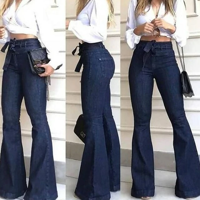Women‘s Flare Jeans Bootcut Full Length Denim Faux Denim Micro-elastic Mid Waist Fashion Work Casual Black Blue S M 3 Women‘s Flare Jeans Bootcut Full Length Denim Faux Denim Micro-elastic Mid Waist Fashion Work Casual Black Blue S M
