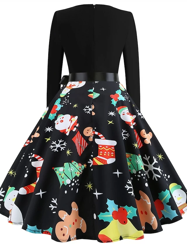 Women's Christmas Retro 1950s Vintage Dress Midi Dress Party Ruched Bow Fruit V Neck Long Sleeve Regular Fit Fall Winter 2023 Deep Green Black S M L XL 12 Women's Christmas Retro 1950s Vintage Dress Midi Dress Party Ruched Bow Fruit V Neck Long Sleeve Regular Fit Fall Winter 2023 Deep Green Black S M L XL - Image 10