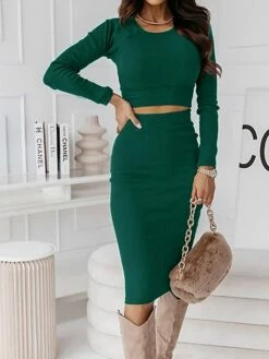 Women's Two Piece Dress Set Casual Dress Skirt Set Outdoor Daily Fashion Sexy Ribbed Midi Dress Crew Neck Long Sleeve Plain Regular Fit Black Wine Green Fall Winter S M L XL 23 Women's Two Piece Dress Set Casual Dress Skirt Set Outdoor Daily Fashion Sexy Ribbed Midi Dress Crew Neck Long Sleeve Plain Regular Fit Black Wine Green Fall Winter S M L XL -LIGHTINTHEBOX Shop xhthfo1695268231547