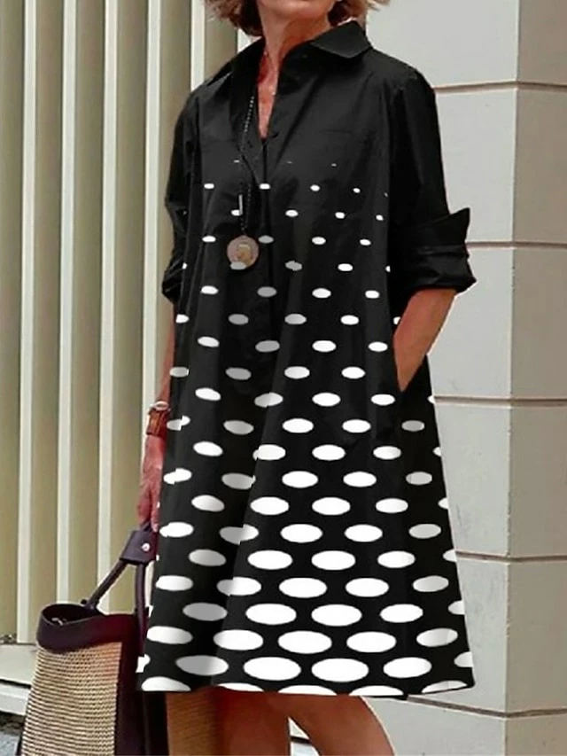 Women's Shirt Dress Casual Dress Midi Dress Outdoor Daily Vacation Polyester Fashion Casual Shirt Collar Button Pocket Long Sleeve Summer Spring Fall 2023 Loose Fit Black White Gray Polka Dot Flower 4 Women's Shirt Dress Casual Dress Midi Dress Outdoor Daily Vacation Polyester Fashion Casual Shirt Collar Button Pocket Long Sleeve Summer Spring Fall 2023 Loose Fit Black White Gray Polka Dot Flower - Image 2