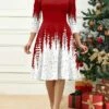 Women's Retro 1950s Vintage Dress Midi Dress Christmas Daily Print Christmas Tree Off Shoulder 3/4 Length Sleeve Slim Spring Fall 2023 Red Blue S M L XL