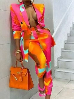 Women's Blazer Office Suit Pants Sets Basic Green Yellow Office Work Business Leopard Tie Dye Print Shirt Collar S M L XL XXL -LIGHTINTHEBOX Shop xjlgoe1642412430721