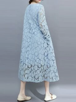 Women's Work Dress Lace Dress Black Dress Fashion Midi Dress Lace Pocket Crew Neck Long Sleeve Plain Loose Fit Black White Pink Fall M L XL XXL 3XL -LIGHTINTHEBOX Shop xjtgbu1693281258805