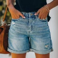 Women's Jeans Shorts Denim Blue Mid Waist Fashion Casual Weekend Side Pockets Cut Out Micro-elastic Short Comfort Plain S M L XL XXL