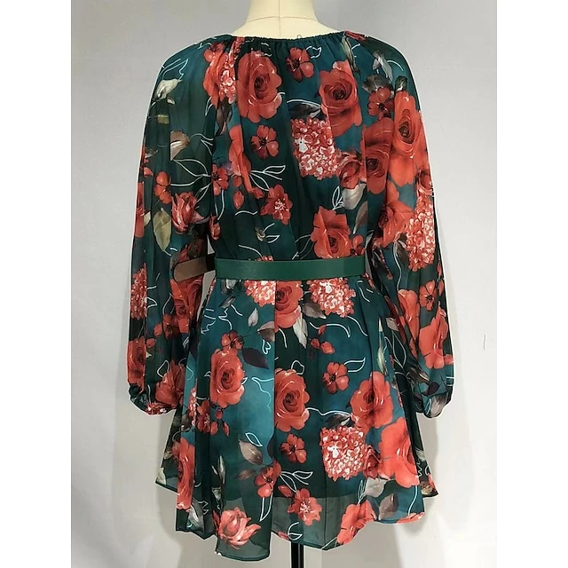 Women's Plus Size Curve Party Dress Casual Dress Cocktail Dress Floral Midi Dress Long Sleeve Print Crew Neck Fashion Party Purple Green Fall Winter XL XXL 3XL 8 Women's Plus Size Curve Party Dress Casual Dress Cocktail Dress Floral Midi Dress Long Sleeve Print Crew Neck Fashion Party Purple Green Fall Winter XL XXL 3XL - Image 6