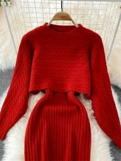 Women's Two Piece Dress Set Casual Dress Sheath Dress Outdoor Daily Fashion Streetwear Ruched Midi Dress Crew Neck Long Sleeve Plain Loose Fit Black White Wine Fall Winter One-Size -LIGHTINTHEBOX Shop xlkjtd1694057143718