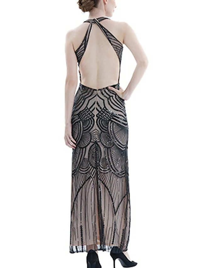 Women's Retro 1920s Sequin Dress Long Dress Maxi Dress Party Evening Party Sequins Backless Geometric Halter Neck Sleeveless Regular Fit Spring Fall 2023 Black Gold S M L XL 8 Women's Retro 1920s Sequin Dress Long Dress Maxi Dress Party Evening Party Sequins Backless Geometric Halter Neck Sleeveless Regular Fit Spring Fall 2023 Black Gold S M L XL - Image 6