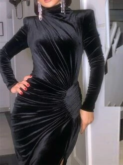 Women's Prom Dress Party Dress Velvet Dress Long Dress Maxi Dress Black Wine Dark Green Long Sleeve Pure Color Ruched Fall Winter Autumn Stand Collar Fashion Winter Dress Birthday Evening Party 2023 -LIGHTINTHEBOX Shop xmxqlc1693886899862