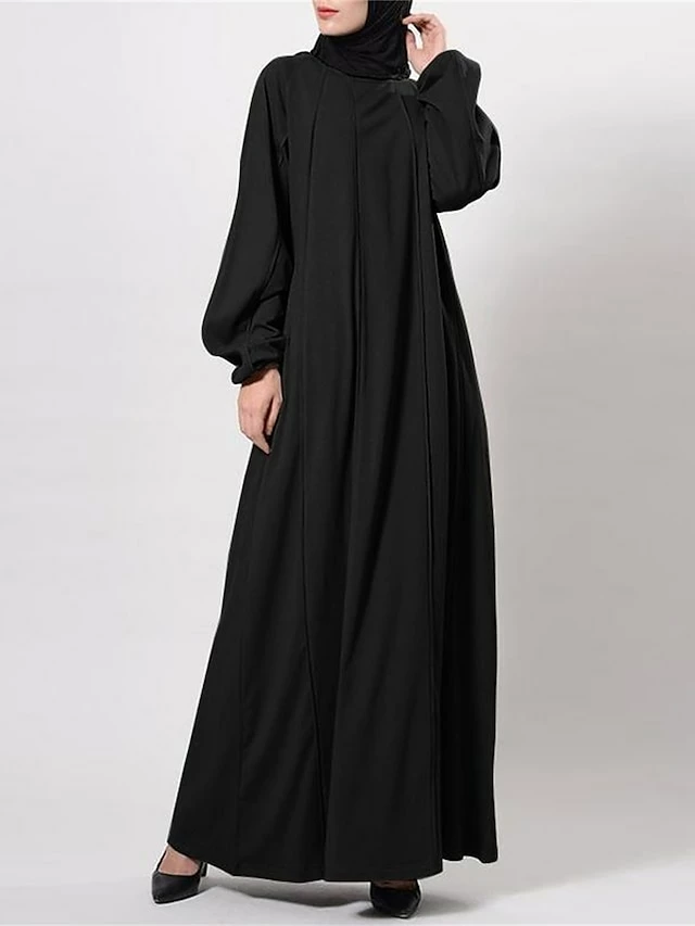 Women's Casual Dress Cotton Linen Dress Abaya Maxi Long Dress Linen / Cotton Blend Classic Casual Outdoor Daily Vacation Crew Neck Ruched Long Sleeve Spring Fall Winter 2023 Loose Fit Black Brown 6 Women's Casual Dress Cotton Linen Dress Abaya Maxi Long Dress Linen / Cotton Blend Classic Casual Outdoor Daily Vacation Crew Neck Ruched Long Sleeve Spring Fall Winter 2023 Loose Fit Black Brown - Image 4