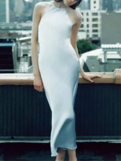 Women's Prom Dress Party Dress Satin Dress Midi Dress White Green Sleeveless Pure Color Backless Spring Fall Winter Spaghetti Strap Fashion Evening Party Wedding Guest Vacation 2023 S M L -LIGHTINTHEBOX Shop xnunbk1691745617638