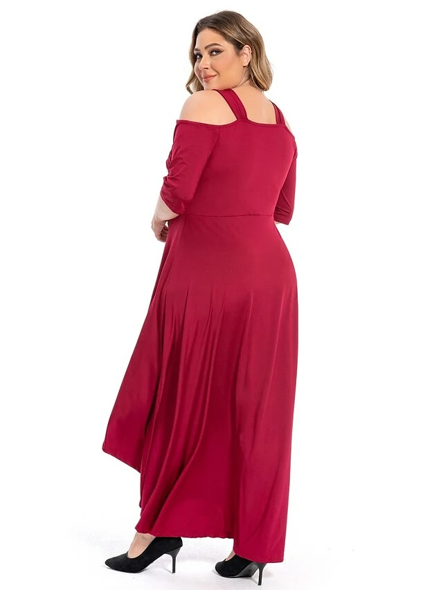 Women‘s Plus Size Curve Party Dress Swing Dress Formal Dress Solid Color Midi Dress Half Sleeve Hollow Out Plus High Low V Neck Elegant Party Black White Summer Spring L XL XXL 3XL 4XL 7 Women‘s Plus Size Curve Party Dress Swing Dress Formal Dress Solid Color Midi Dress Half Sleeve Hollow Out Plus High Low V Neck Elegant Party Black White Summer Spring L XL XXL 3XL 4XL - Image 5