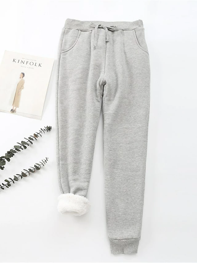 Women's Fleece Pants Sweatpants Chinos Full Length Cotton Micro-elastic High Waist Fashion Streetwear Street Daily Claret Light Gray S M Fall Winter 4 Women's Fleece Pants Sweatpants Chinos Full Length Cotton Micro-elastic High Waist Fashion Streetwear Street Daily Claret Light Gray S M Fall Winter - Image 2